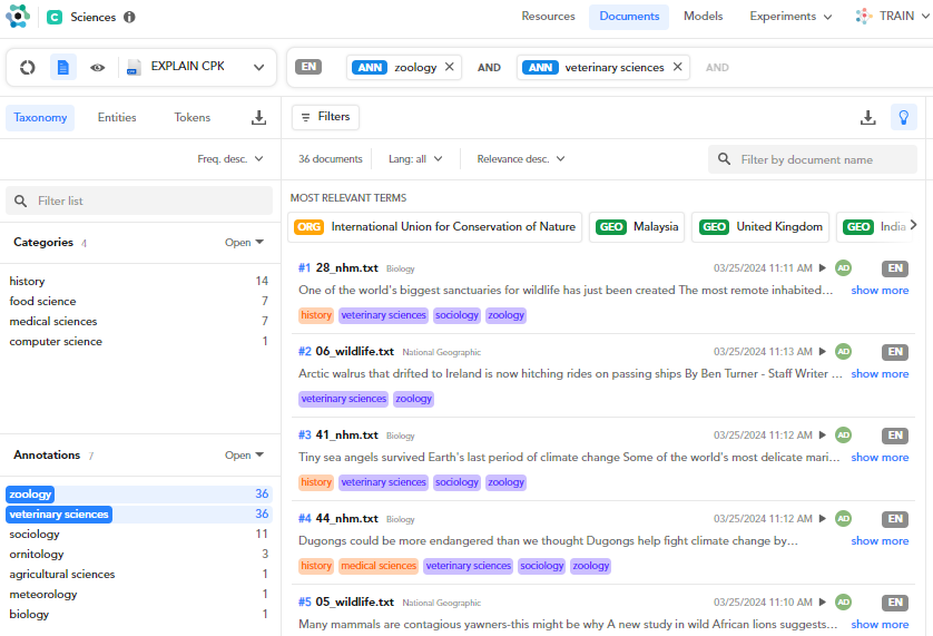 Filter documents - expert.ai Platform Authoring user manual